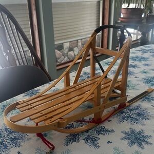 Like NEW Vintage American Girl Wooden Dog Sled with Red Harness